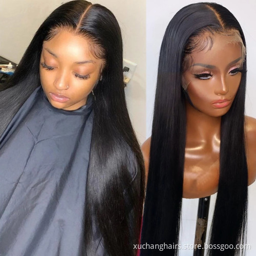 Custom glueless transparent swiss lace wig for black womenpre-plucked 13*6 virgin wigs human hair lace front brazilian